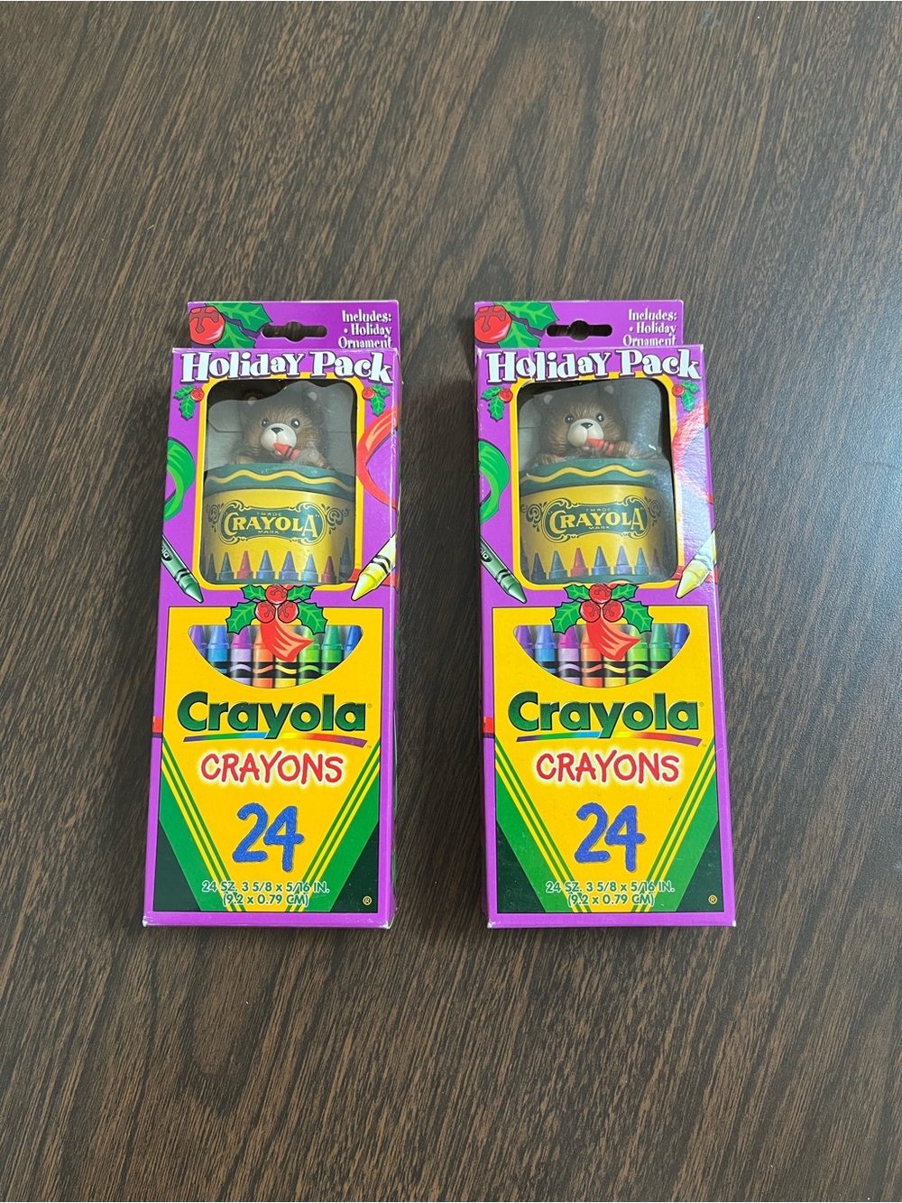 Vintage 1996 Crayola Holiday Pack Lot of 2 Sealed 24 Crayons + Bear Ornament